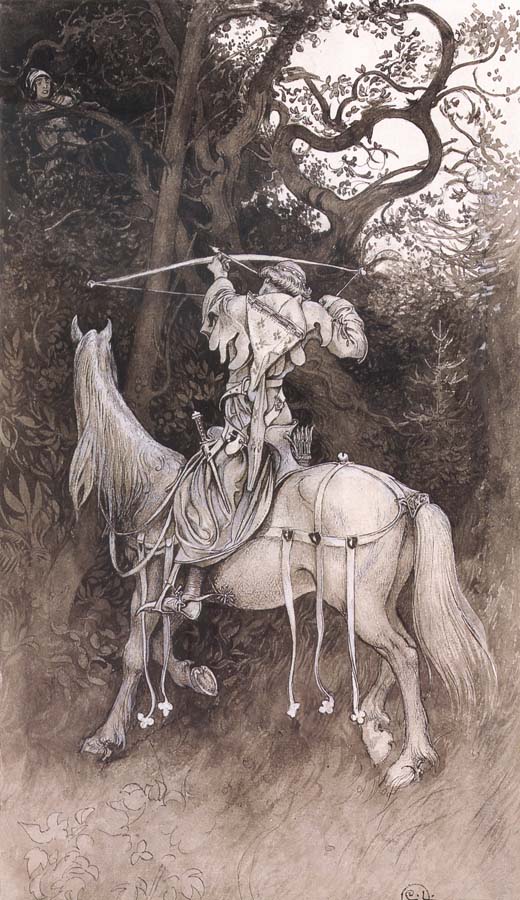 Erland Draws His Bow Pen and ink Wash-drawing